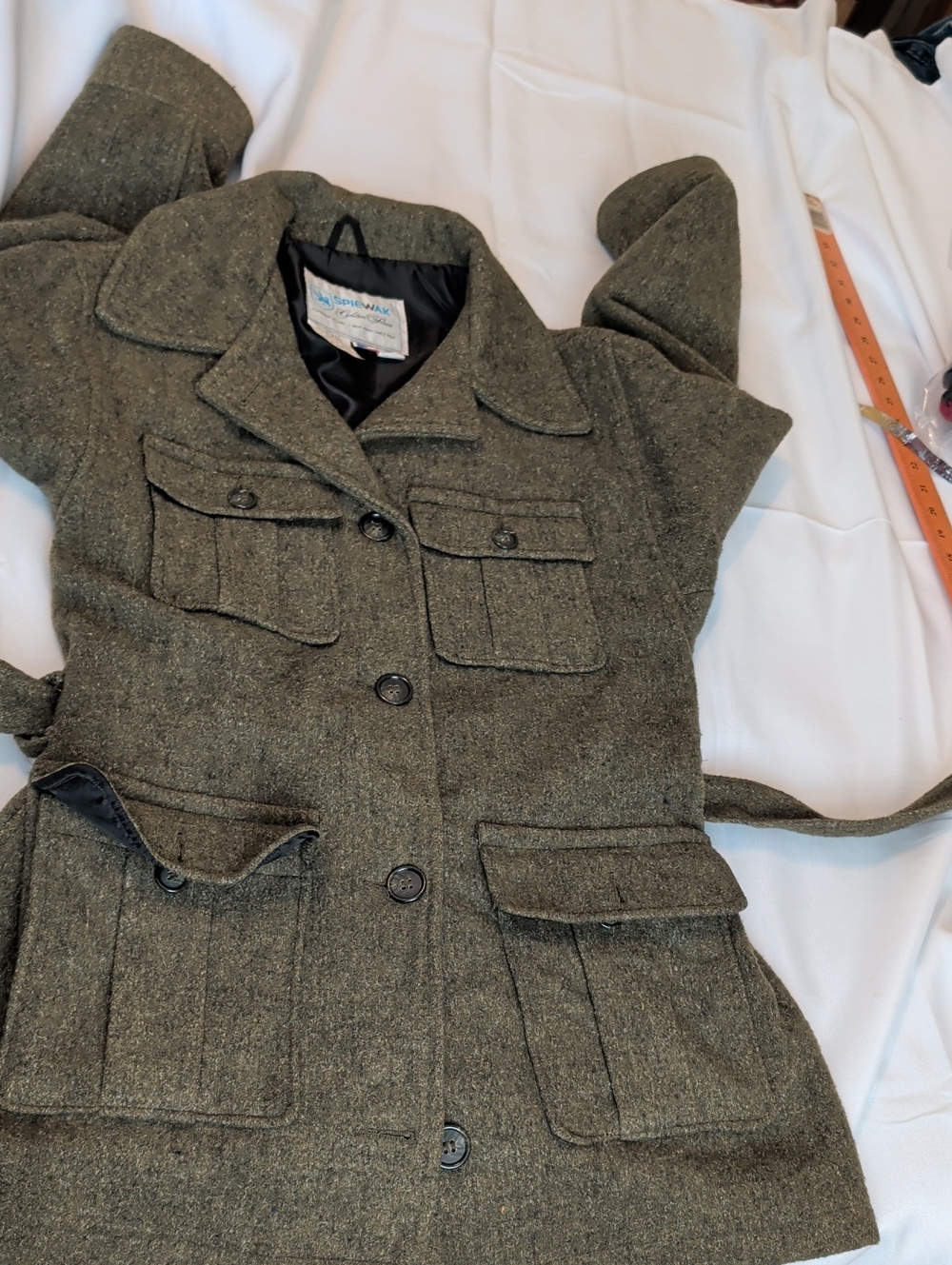 Vintage Spiewak Golden Fleece Wool Coat Jacket L Olive Green Military Made in US